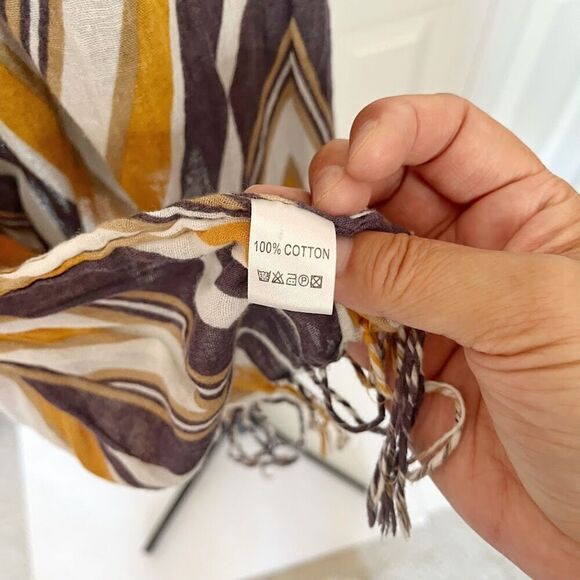 Unbranded Multicolored Stripe Chevron Print Cotton Fringe Lightweight Scarf - Picture 6 of 6